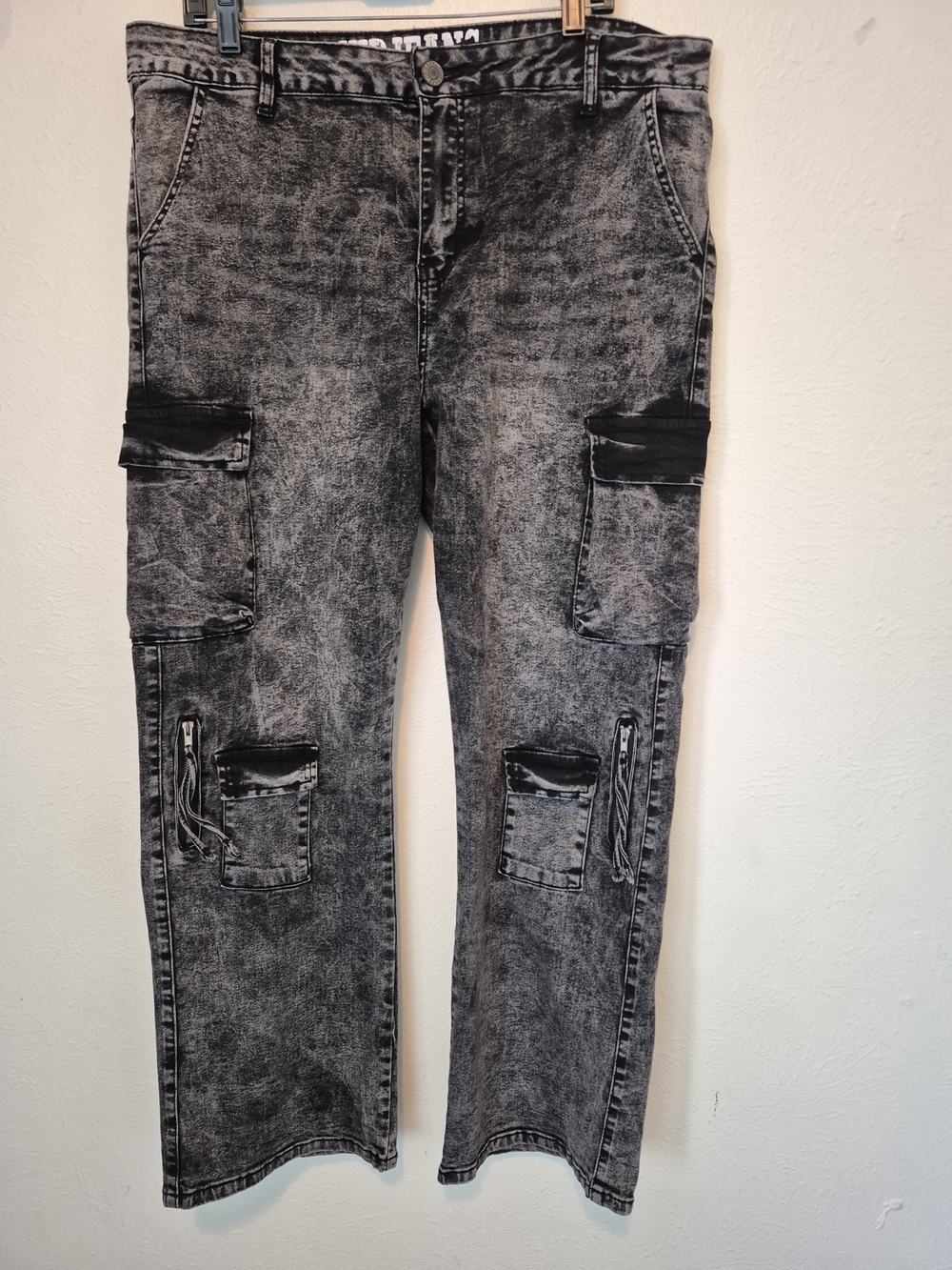 VIP Women's Washed Black Wide-Leg Cargo Jeans